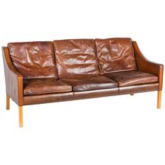 Børge Mogensen Tobacco Leather Sofa, Denmark, circa 1960