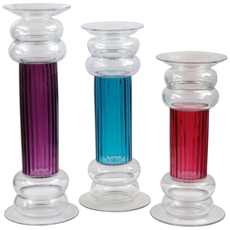 Set of Three Colored Art Glass Votives For Sale at 1stdibs