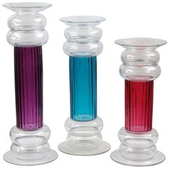 Set of Three Colored Art Glass Votives 