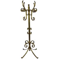 1940s Decorative Gold Brass Coat Rack