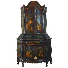 Antique Italian Late 19th Century Paint and Gilt Chinoiserie Bombe Serpentine Cabinet