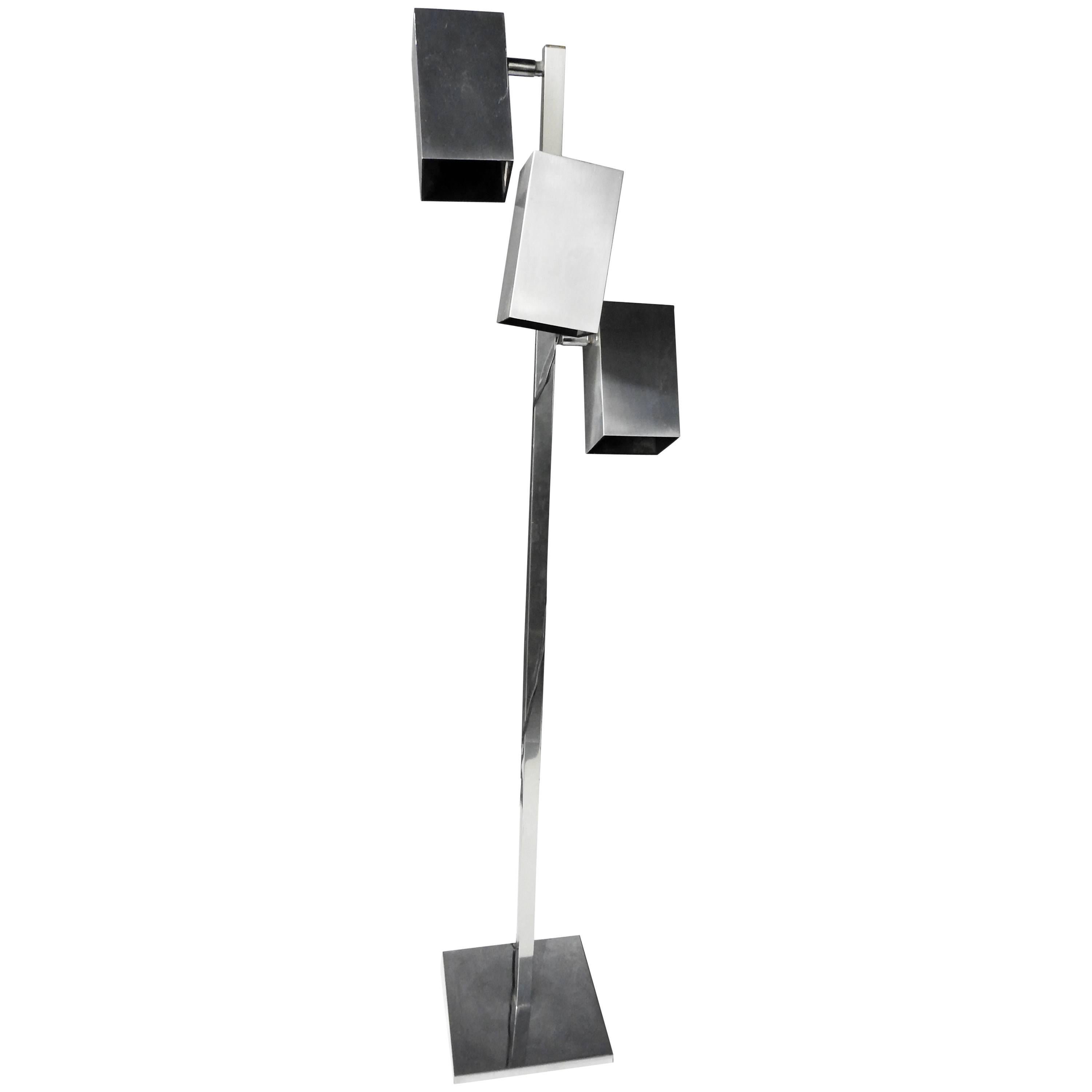 Koch and Lowy Three Can Adjustable Chrome Cubist Floor Lamp