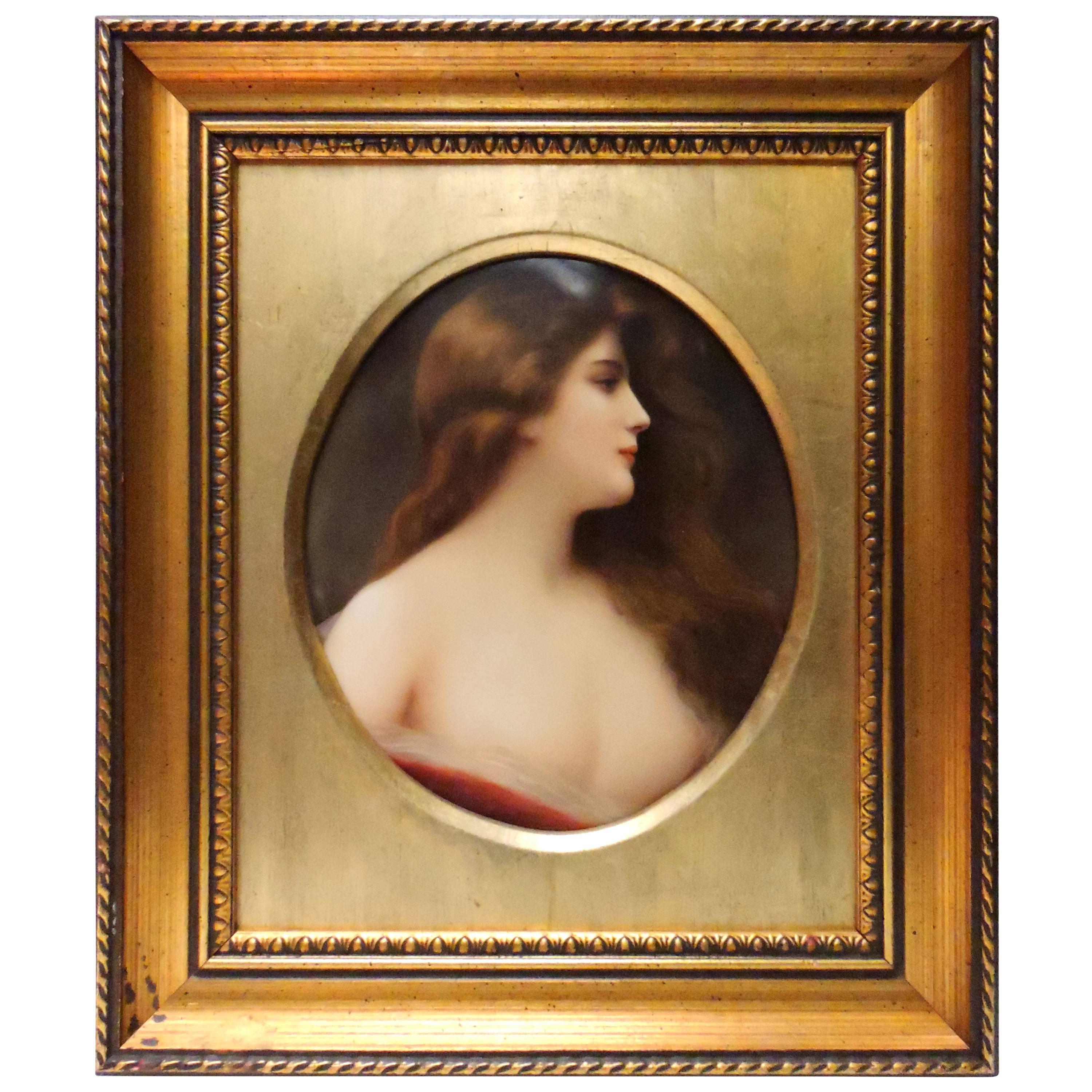 Large KPM Porcelain Oval Plaque "Odalisque" Signed Wagner, Plaque For Sale