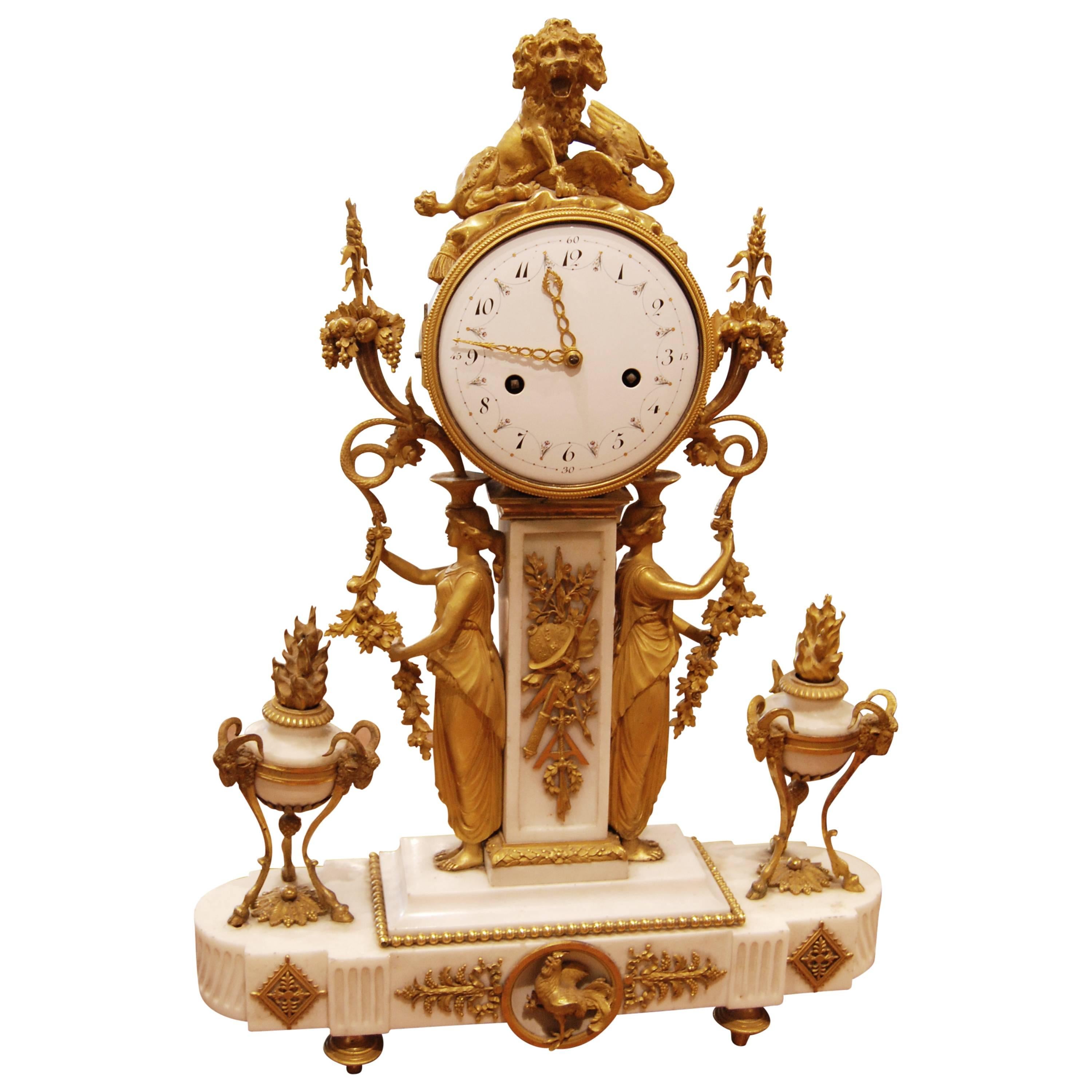 Period Louis XVI Bronze Dore' Clock For Sale