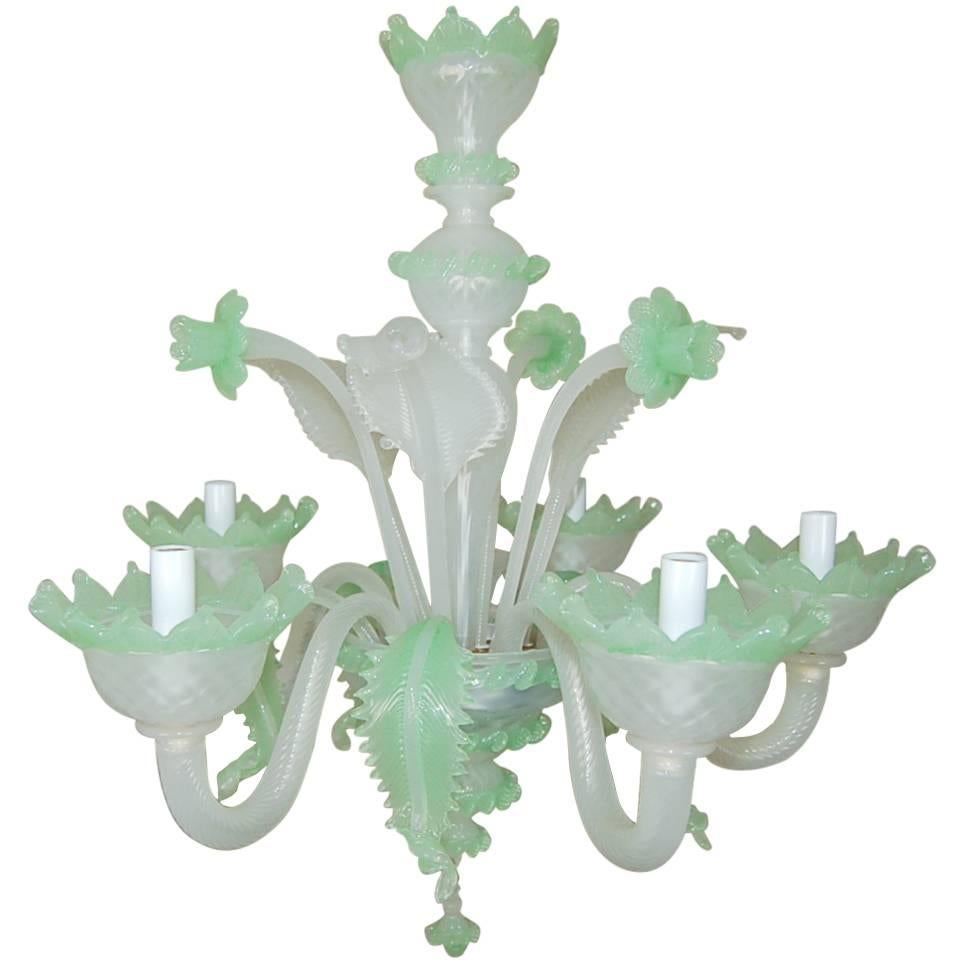 Chandelier Murano Opaline Glass of White and Green