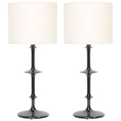 Pair of Spiral Black Lacquer Lamps