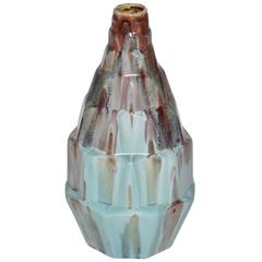 Antique Rare French Art Deco Gabriel Fourmaintraux Desvres Pot Turquoise Ceramic Vase