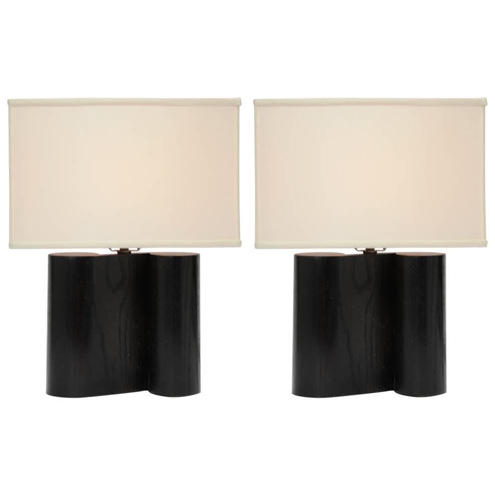 Pair of Ceruse Petit Musical Note Lamps For Sale