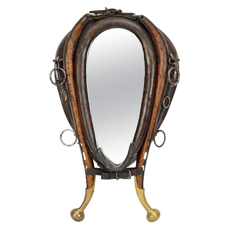 Handsome 19th Century Leather, Wood and Brass Horse Collar Mounted as