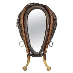 Handsome 19th Century Leather, Wood and Brass Horse Collar Mounted as Mirror 1
