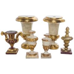 Collection of Six Italian Carved Wood Urns with Painted and Gilt Decoration 9