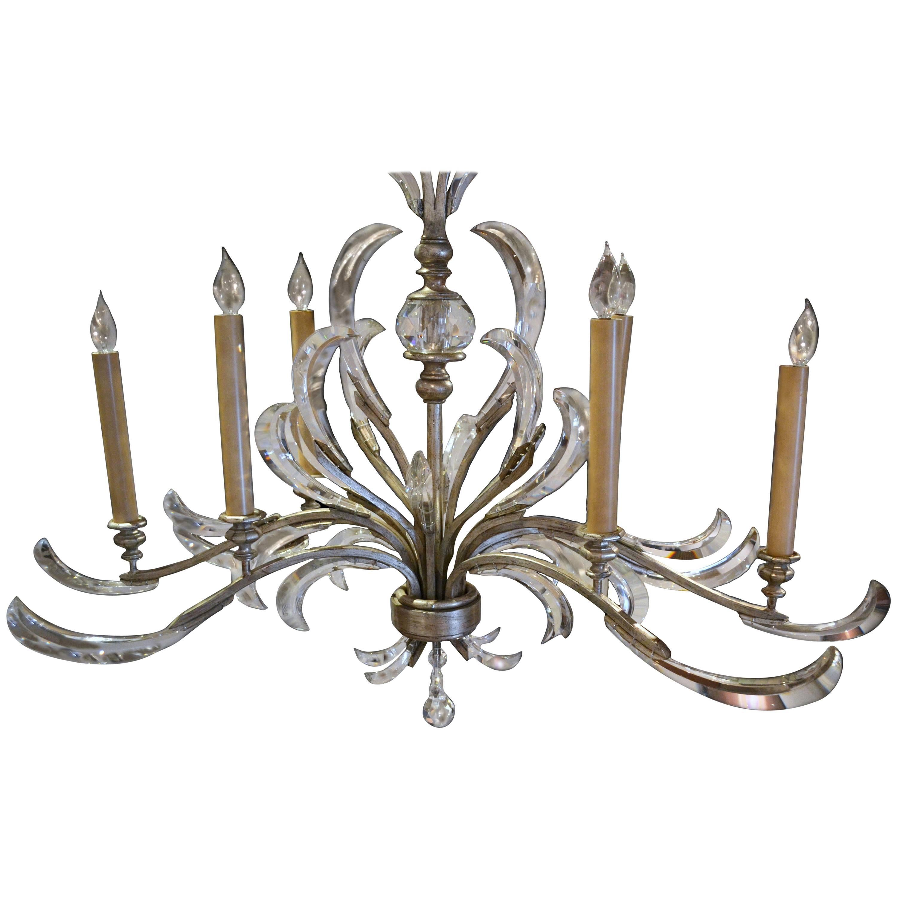 Grand Vintage Italian Six-Light Silver Leaf Chandelier