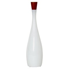 Jacob Bang White Glass Bottle for Kastrup Denmark with Teak Stopper Raymor