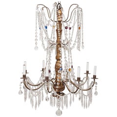 Italian 18th Century Genovese Giltwood and Crystal Chandelier