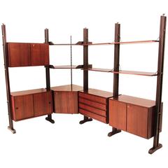 Mid-Century Italian Angled Rosewood Wall Unit, 1960s