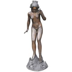 Vintage Life Size Art Nouveau Style Bronze Female Playtime Statue
