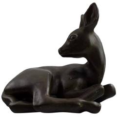 Peder Hald B. Vrigsted, Lying Deer Sculpture, Bronze, Art Deco