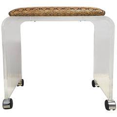 Vintage Lucite Vanity Stool with Faux Snakeskin Cushion on Casters