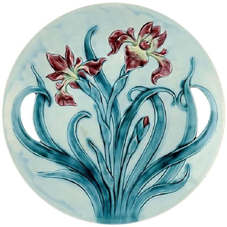 Plat en faïence Art Nouveau Gustavsberg décoré d'une fleur