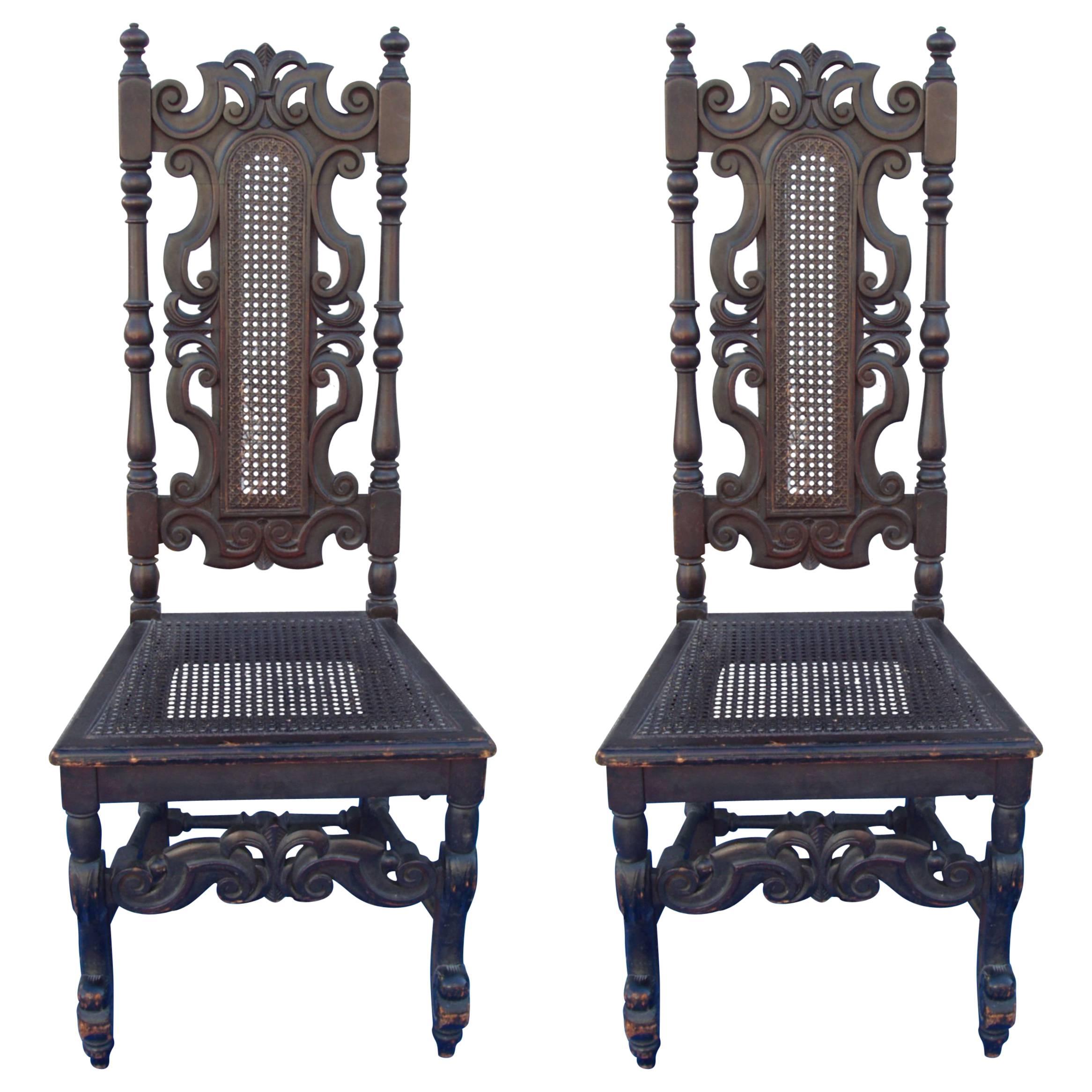 English William & Mary Style Banister Back Hall Chairs, Prince of Wales Crest  For Sale