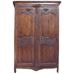 1700s French Country Highly Carved Walnut Wedding Armoire-Provenance