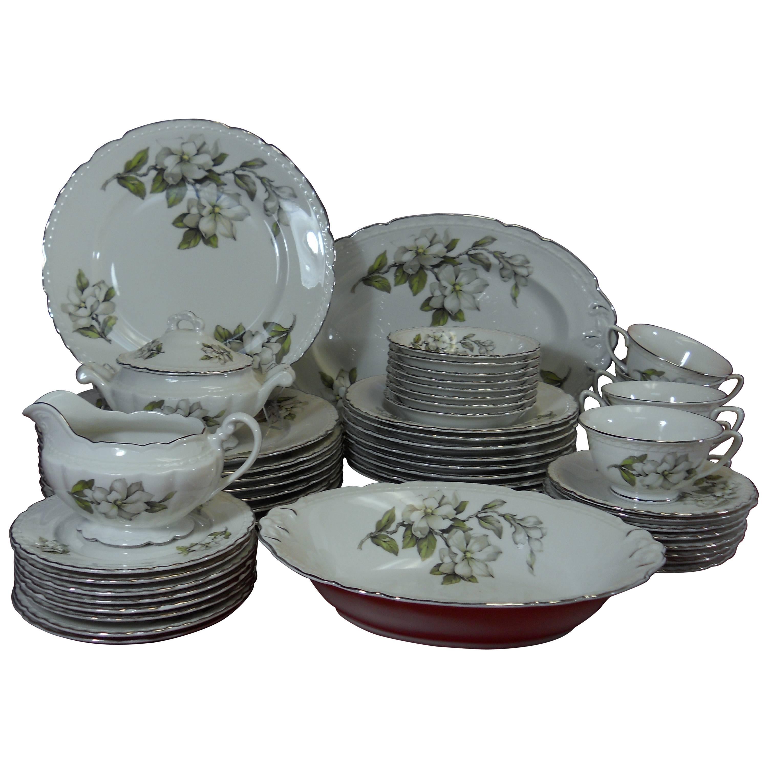 Embassy China Silver Gardenia Pattern 53-Piece Set Service for Eight