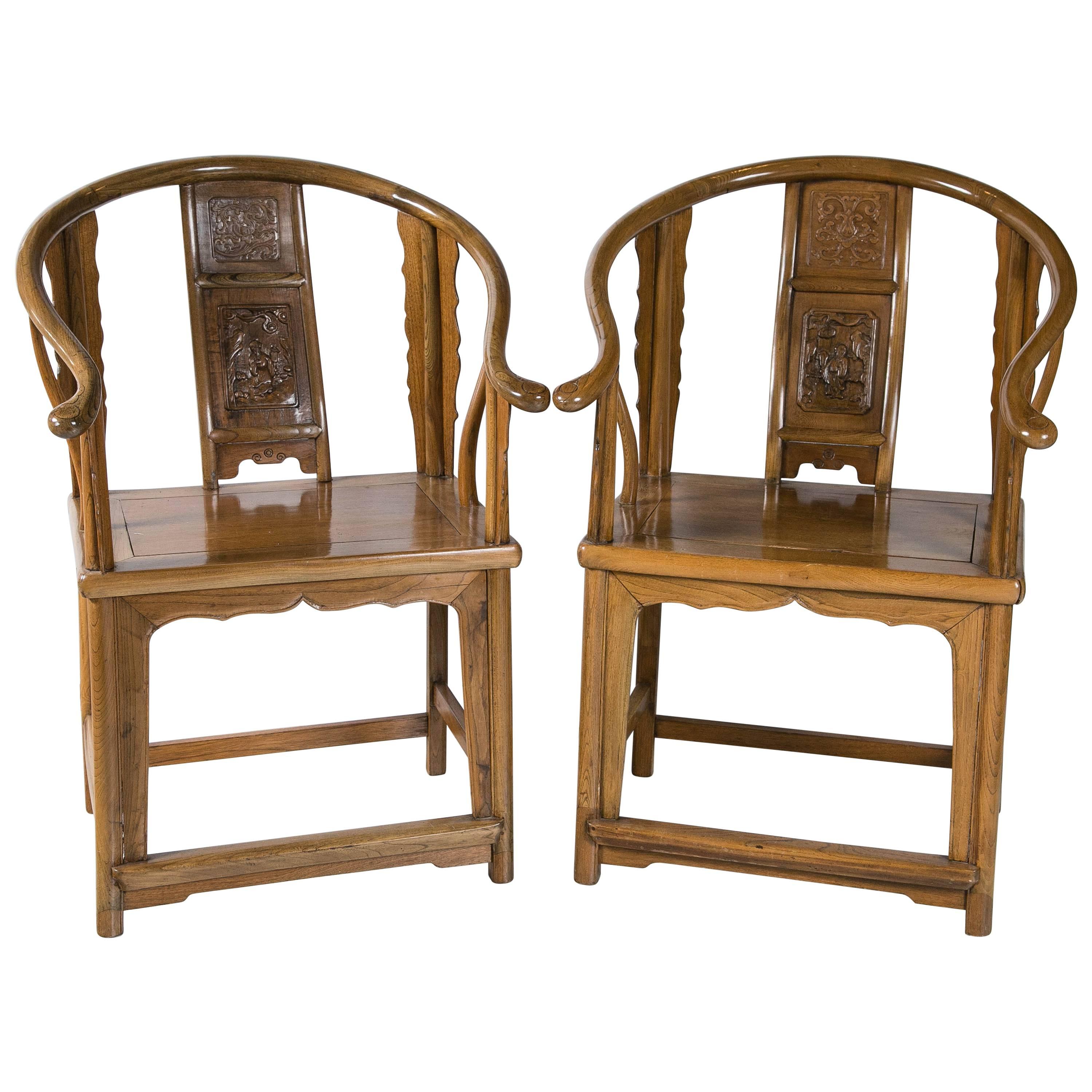 Antique Chinese Horseshoe Chairs, 19th Century For Sale