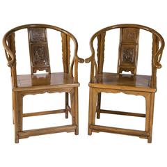 Antique Chinese Horseshoe Chairs, 19th Century