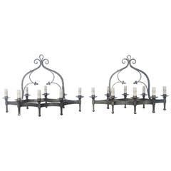 Antique Pair of French Iron Chandeliers