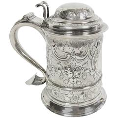 George III Sterling Silver Lidded Tankard Newcastle, 1772 by John Langlands I