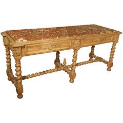 Antique French Oak Console Table with Languedoc Rouge Marble Top, 1800s