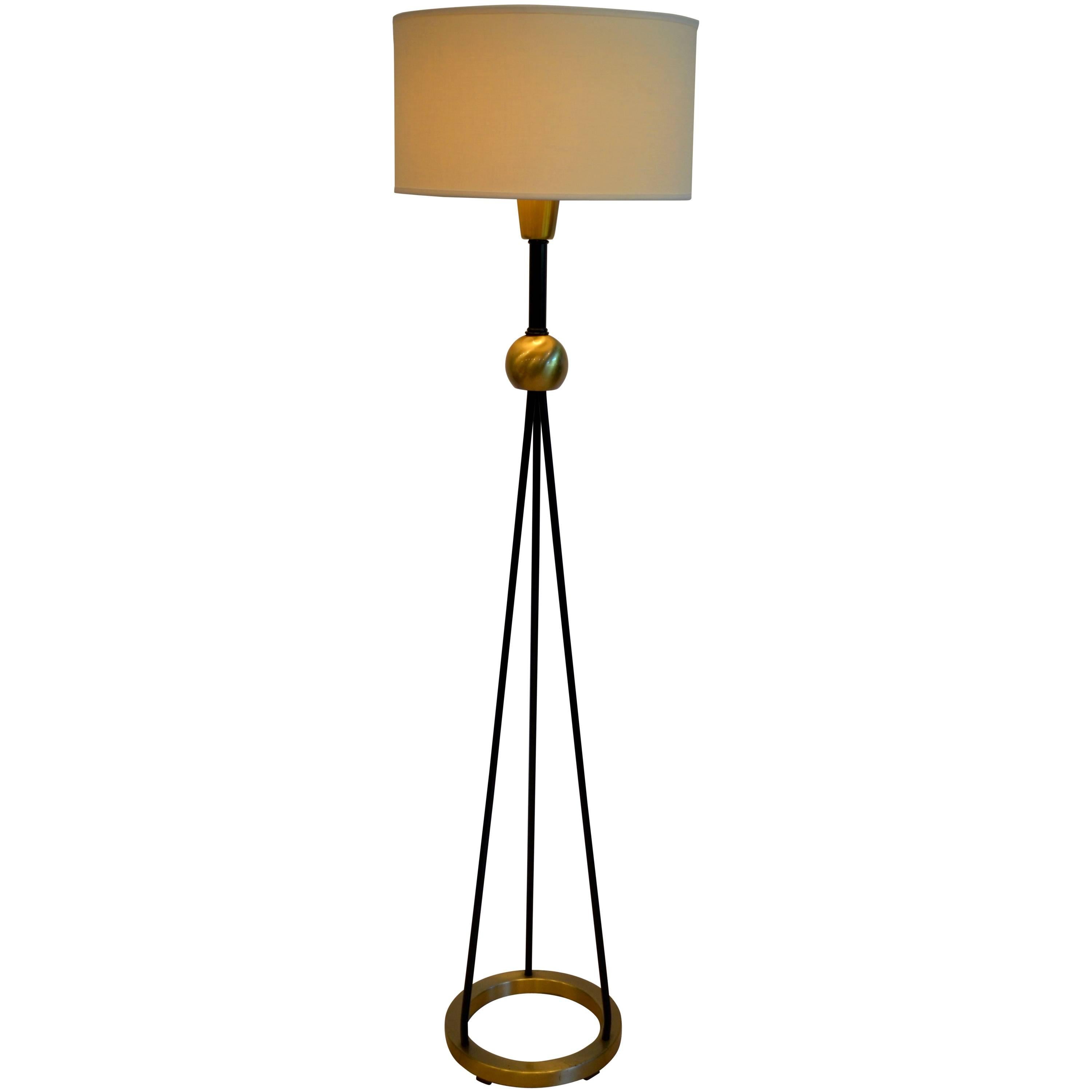 Mid Century Modern Gerald Thurston Brass and Iron Floor Lamp for Lightolier