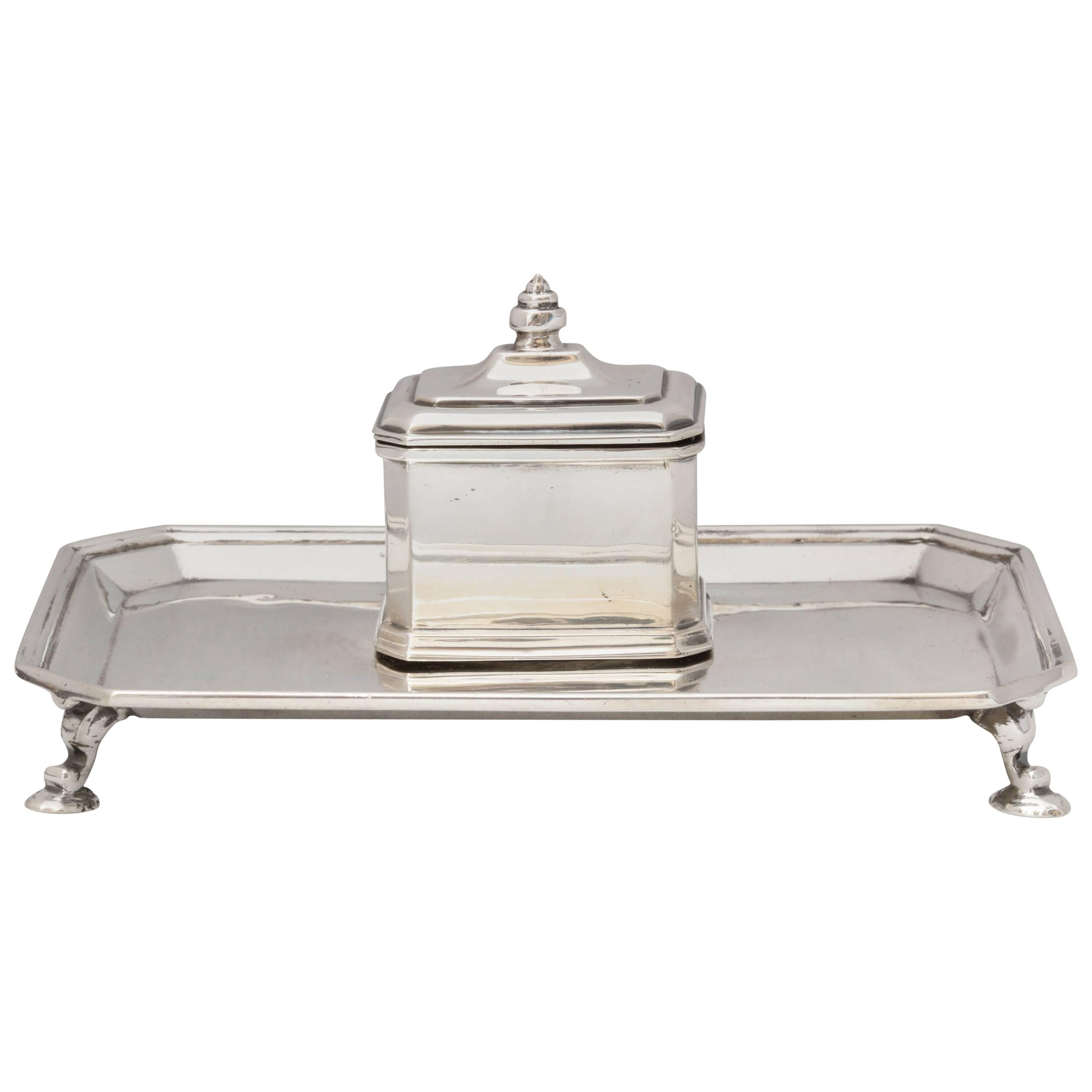 Art Deco  All Sterling Silver Inkwell on Sterling Silver Footed Inkstand