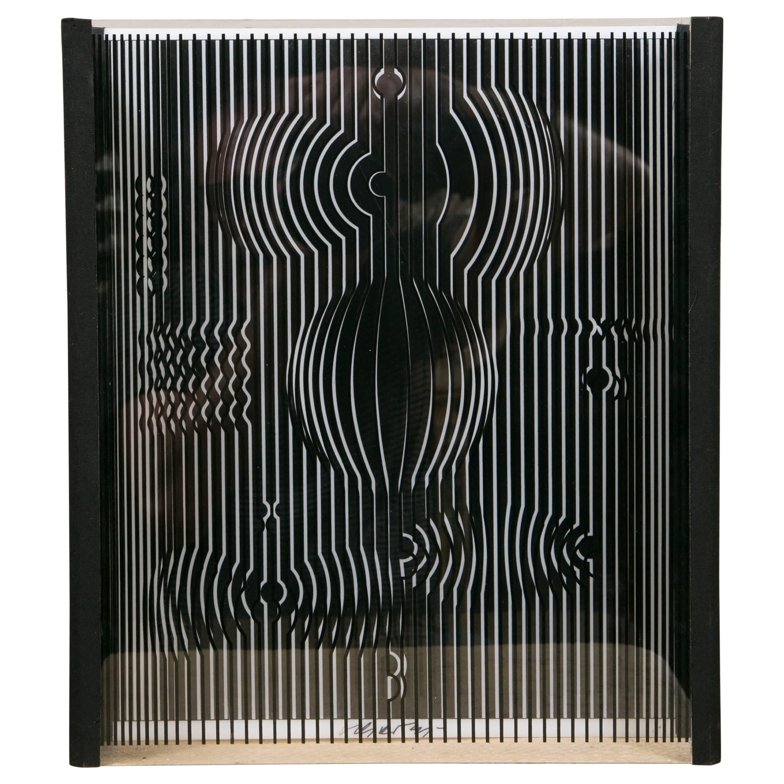 Vasarely Optical Black and White Sculpture 156/250 For Sale