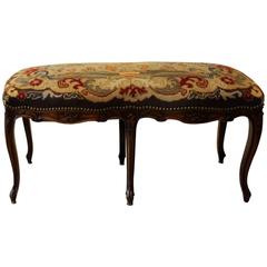 Carved Walnut Bench with Needle Point Upholstery
