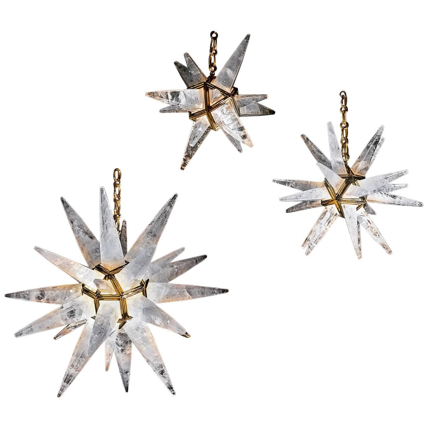 Rock Crystal Stars Chandeliers by Alexandre Vossion For Sale