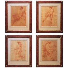 Set of Four 18th Century Sanguine Drawings of Male Nudes