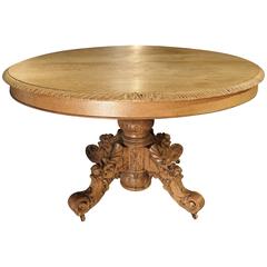 Carved Oval Table Made of French Oak, Mid-1900s