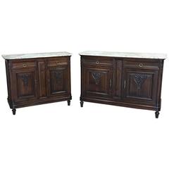 Pair of 19th Century French Walnut Louis XVI Marble-Top Buffets