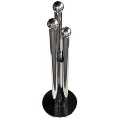 Cleverly Designed Set of French 1950s Chrome Fire Tools in Tubular Receptacles 10