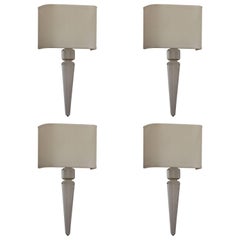 Pair Italian Mid-Century Modern Neoclassical Style Crystal 
Nickel Wall Sconces