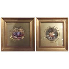 Pair of English Hand-Painted Porcelain Plaques Signed Sebright