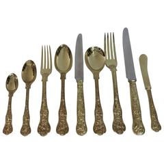 Used Bacchanalian, Sterling Silver Gilt Flatware Complete for 12, Very Rare Pattern