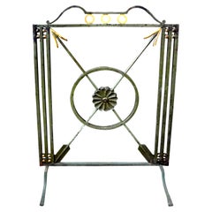 French Art Deco Neoclassical Style Wrought Iron Fireplace Screen with Arrows