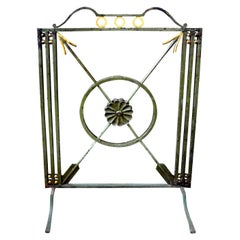 French Art Deco Neoclassical Style Wrought Iron Fireplace Screen with Arrows