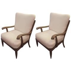 Pair of French 1950s Cerused-Oak Armchairs 5