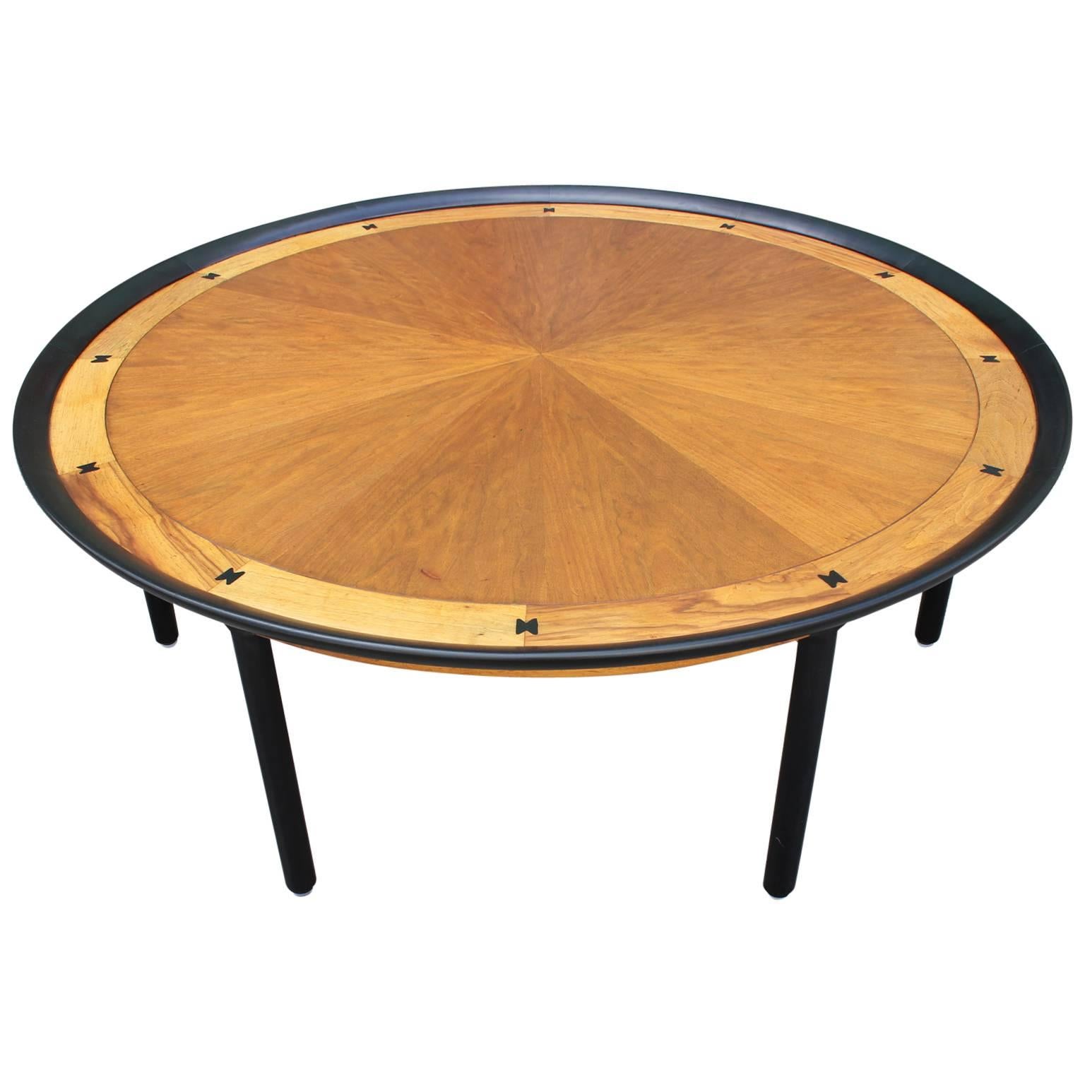 Striking Large Inlaid Round Modern Coffee Center Table Two Tone