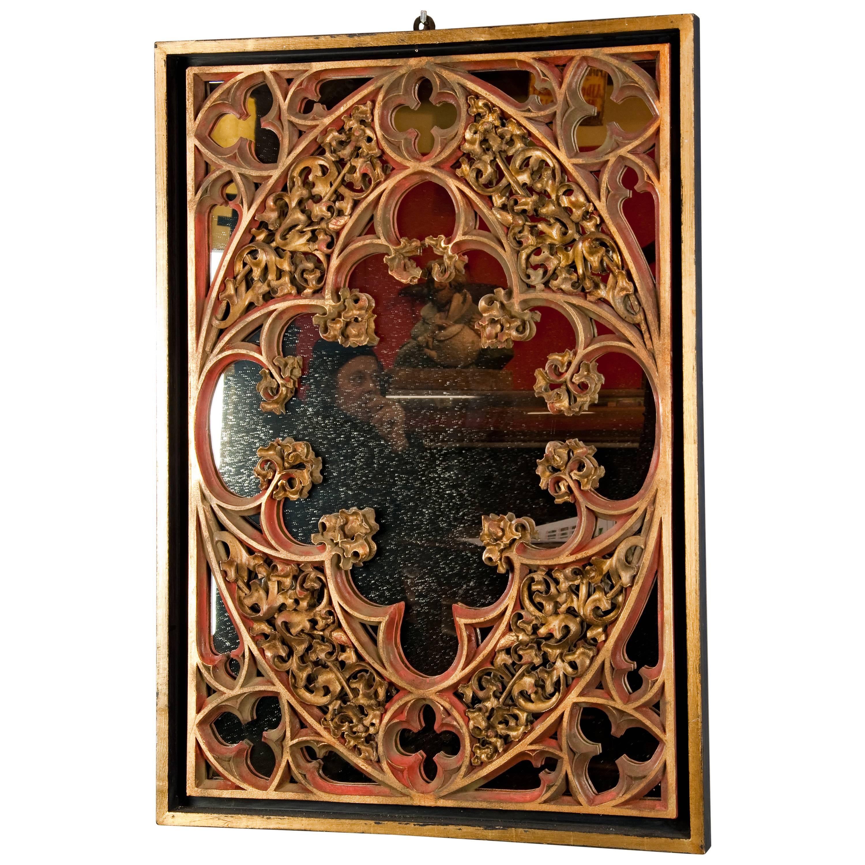 Carved Wood Neo-Gothic Mirror, 1890