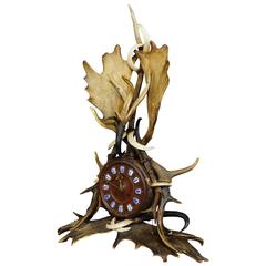 Great Lodge Style Antler Mantel Clock, 1900 4
