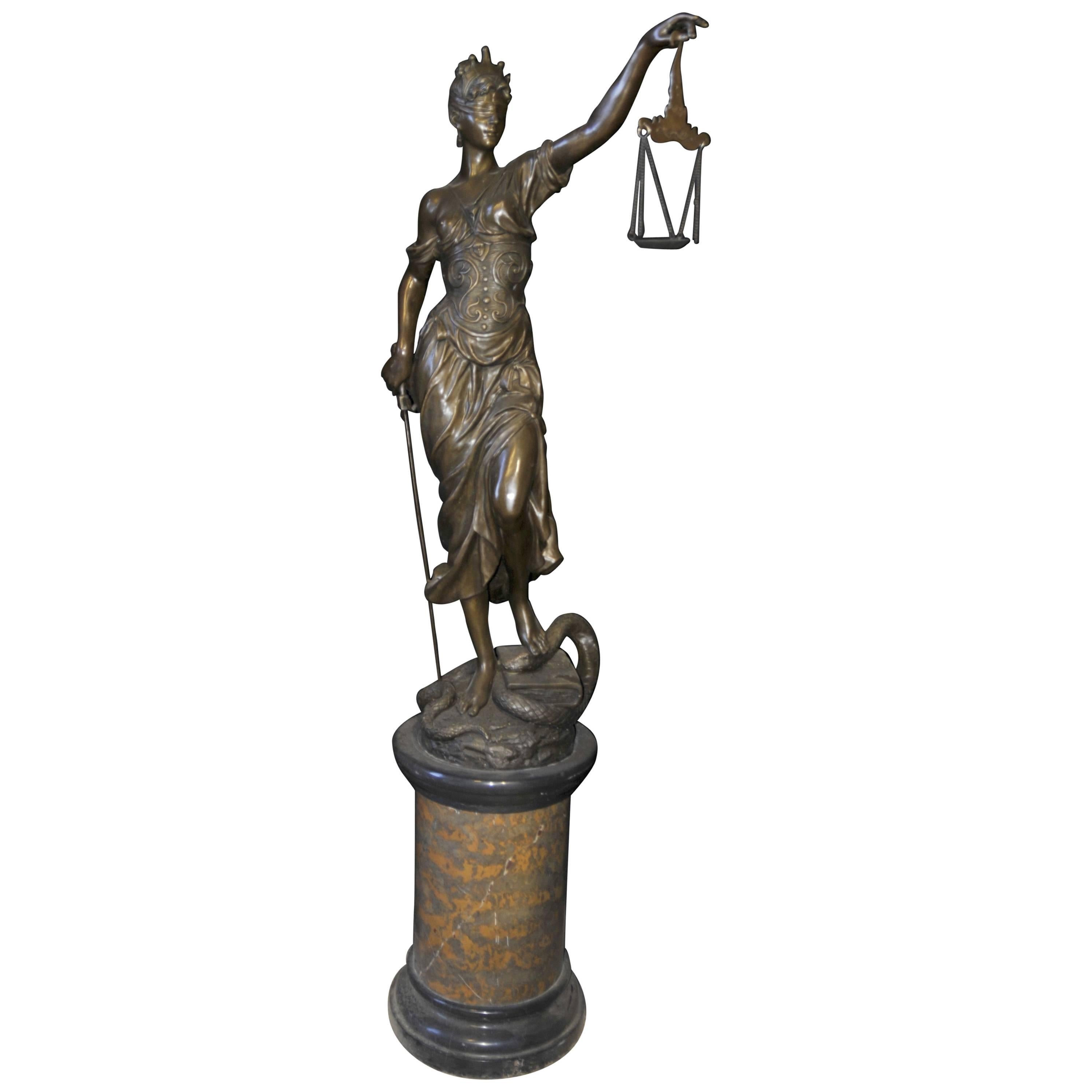 Extra Large Lifesize French Bronze Lady Justice Scales Statue